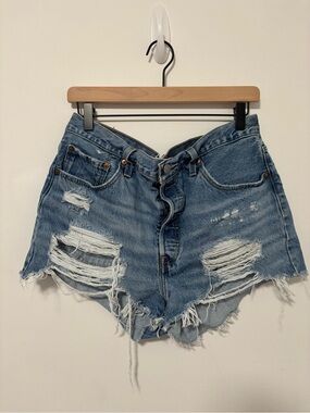 Levi's 501 high waisted distressed button fly shorts